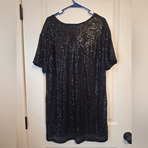 Black Sequin Short Sleeve Dress